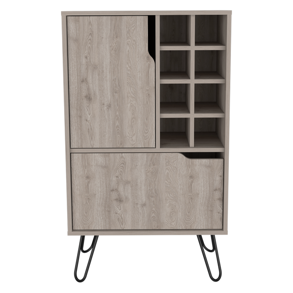 L Bar Single Door Cabinet, Eight Built In Wine Rack, Four Legs, Light Gray 1 2 Drawers Grey Primary Living Space Modern Pine Particle Board Particle Board