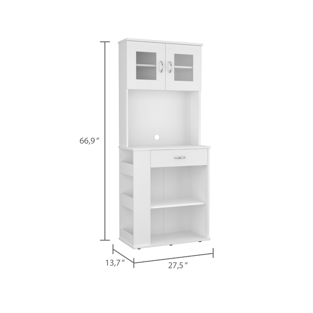 Pantry Cabinet 67" H, Two Doors, One Drawer, Two Open Storage Shelves, Two Internal Shelves, Three Open Side Storage Shelves, White White Particle Board Particle Board