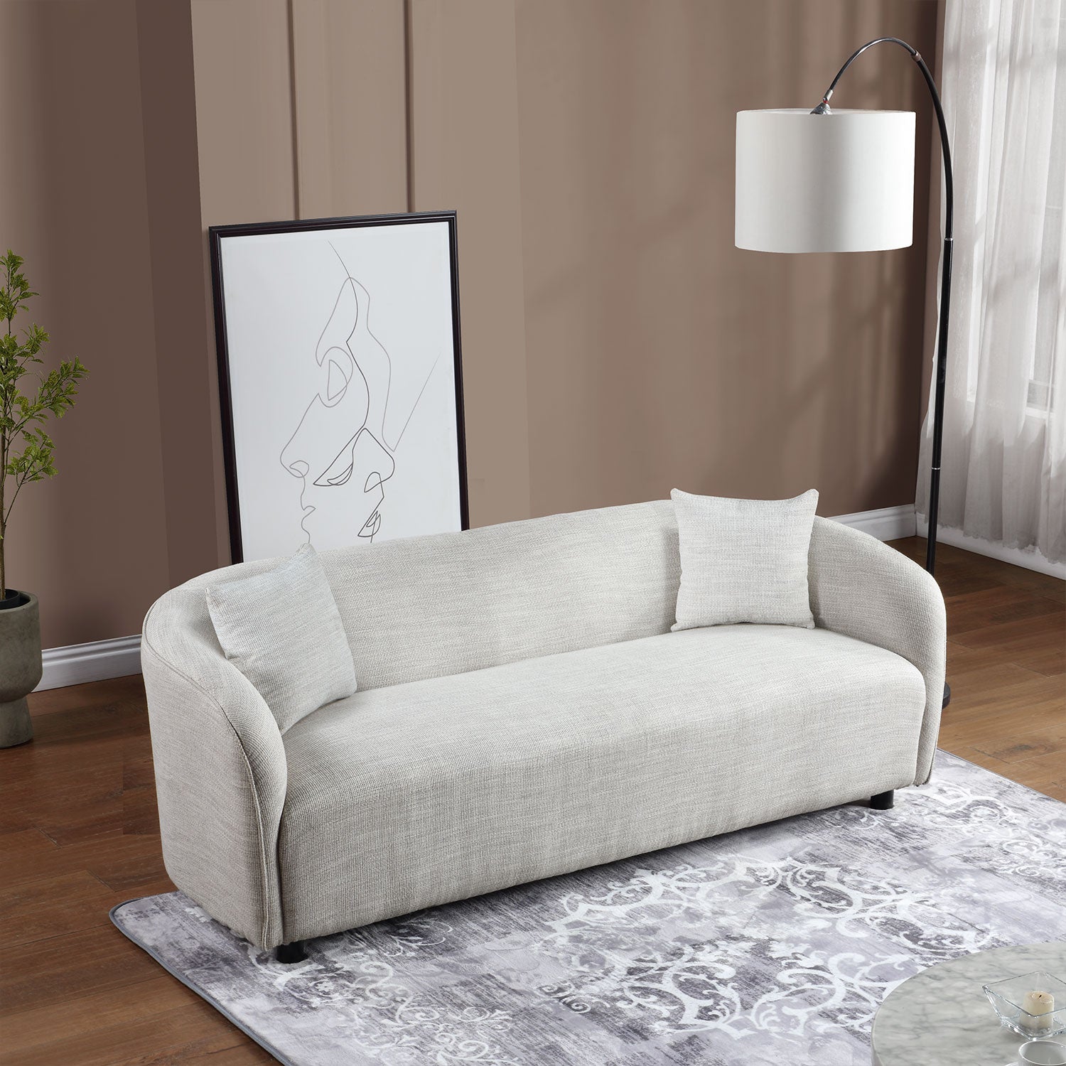 3 Seater Sofa Comfy Sofa For Living Room, Boucl Couch Grey Grey Fabric