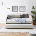 Full Size Daybed With Trundle Upholstered Tufted Sofa Bed, Linen Fabric, Beige 82.5