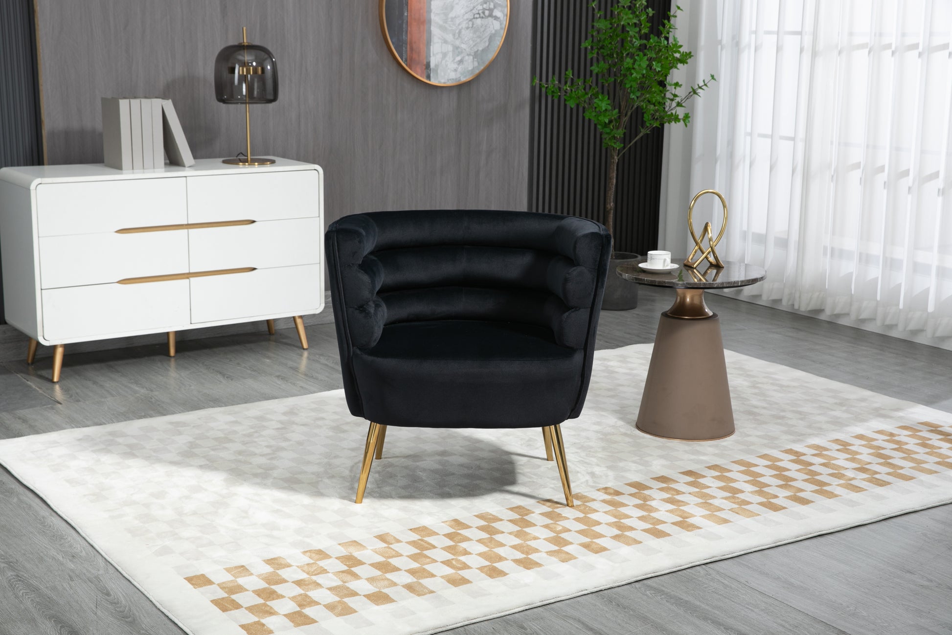 Coolmore Accent Chair ,Leisure Single Chair With Golden Feet Black Velvet
