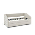 Twin Size Daybed With Two Drawers Trundle Upholstered Tufted Sofa Bed, Linen Fabric, Beige 82.5