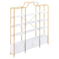 78 Inch 4 Tiers Home Office Bookcase Bookshelf, Storage Cabinet Display Shelf, X Bar Gold Frame Golden White Mdf Steel