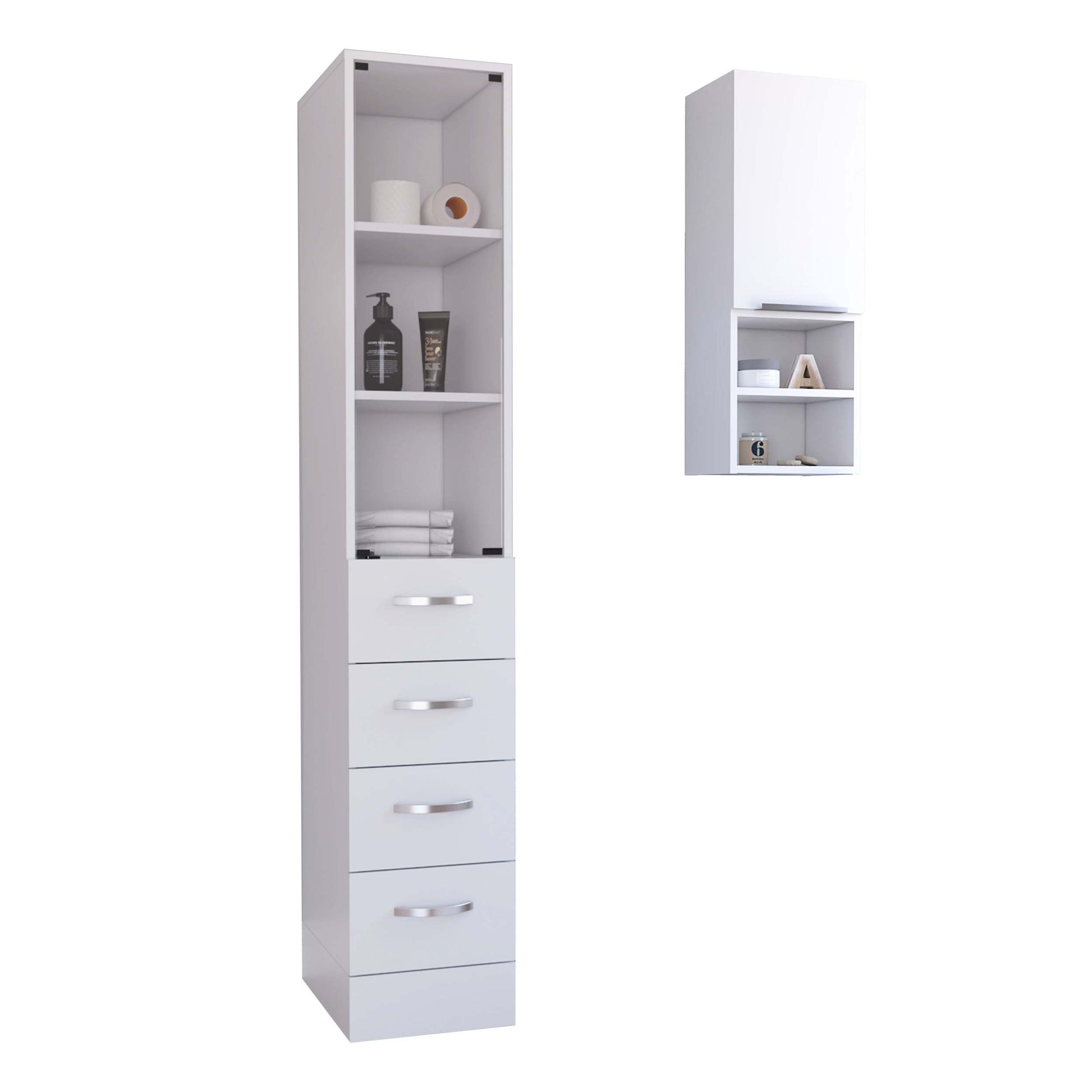 2 Piece Bathroom Set, Magna Linen Cabinet Savona Medicine Cabinetwhite White Particle Board Particle Board