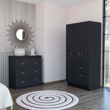 2 Piece Bedroom Set, Cartagena Armoire Capri Three Drawer Dresser, Black Full Black 2 Piece Set Particle Board Particle Board