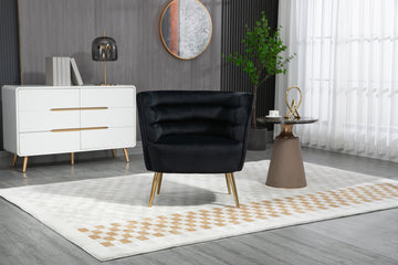 Coolmore Accent Chair ,Leisure Single Chair With Golden Feet Black Velvet