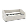 Twin Size Daybed With Trundle Upholstered Tufted Sofa Bed, Linen Fabric, Beige 82.5