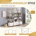 78 Inch 4 Tiers Home Office Bookcase Bookshelf, Storage Cabinet Display Shelf, X Bar Gold Frame Golden White Mdf Steel