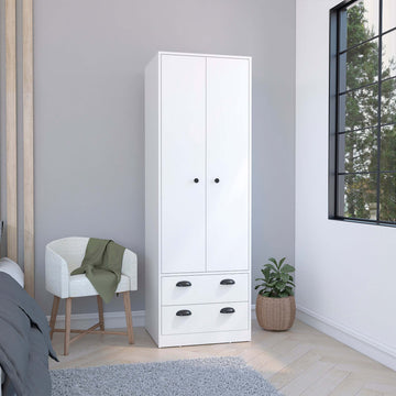 Armoire 70"H With 2 Drawers And 2 Doors, White White White Modern Particle Board Particle Board