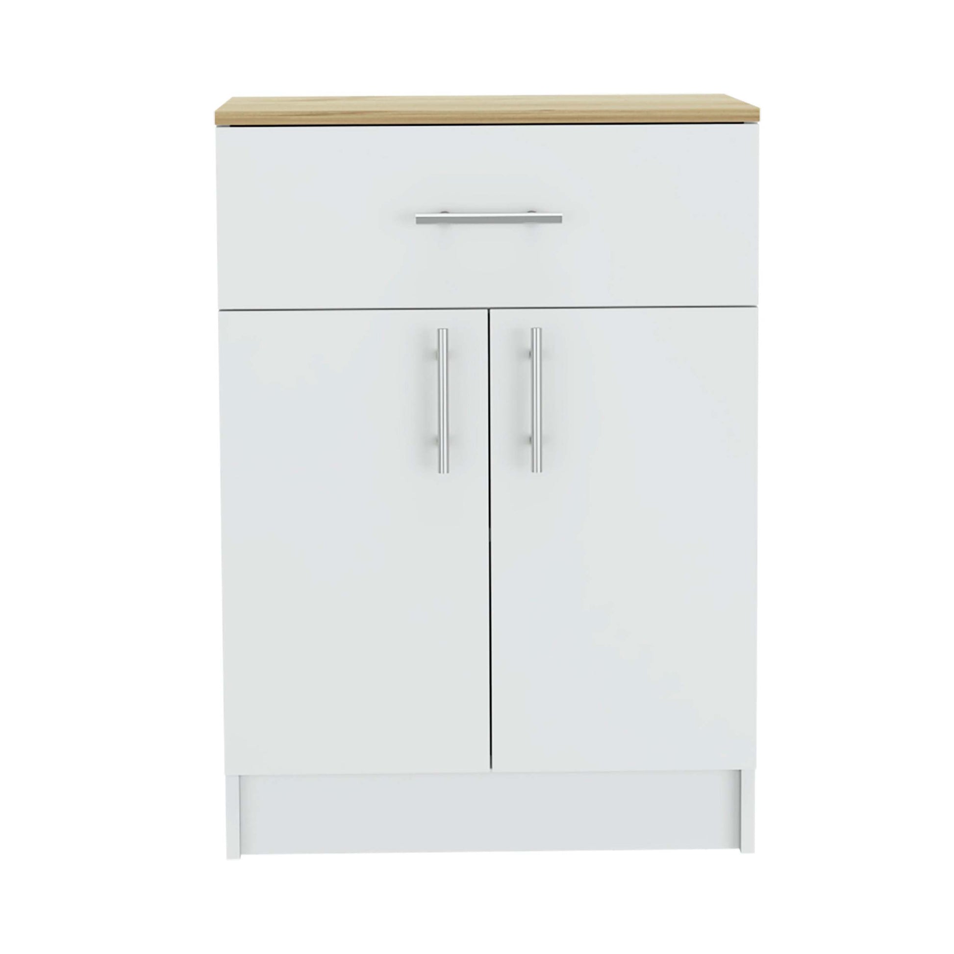 2 Piece Kitchen Set, Kitchen Island Table Pantry Cabinet, White Light Oak White Particle Board Particle Board