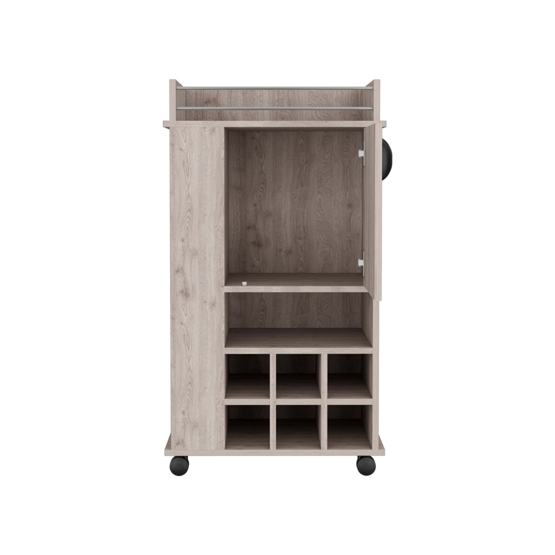 Bar Cart With 6 Built In Wine Rack And Casters, Light Gray Gray Particle Board Particle Board