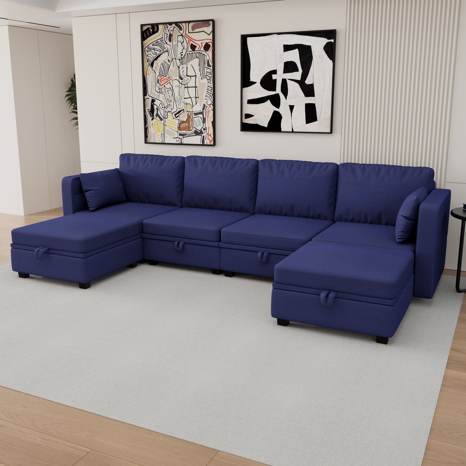United We Win Modular Sectional Sofa U Shaped Modular Couch With Reversible Chaise Modular Sofa Sectional Couch With Storage Seats Navy Linen