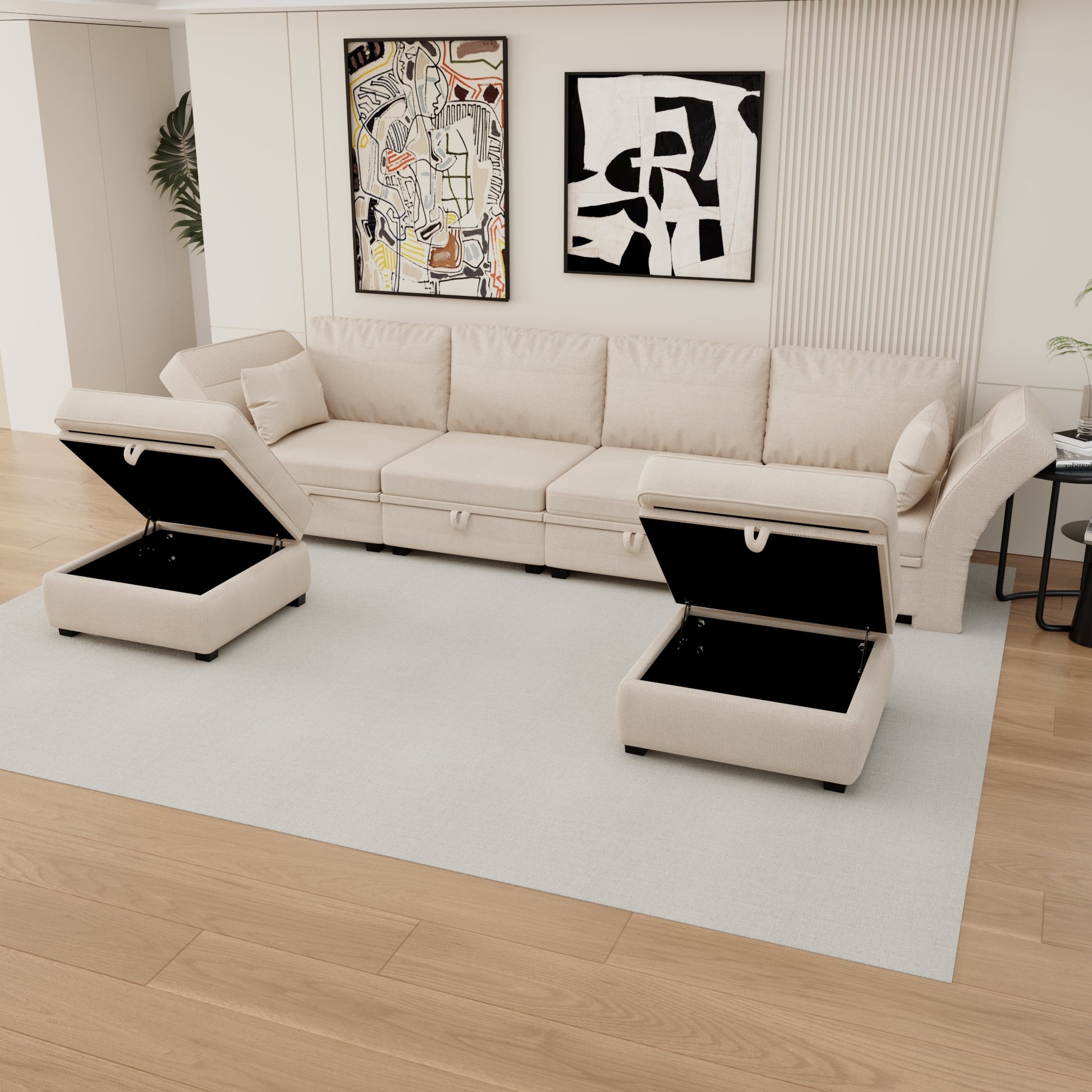 United We Win Modular Sectional Sofa U Shaped Modular Couch With Reversible Chaise Modular Sofa Sectional Couch With Storage Seats Beige Linen
