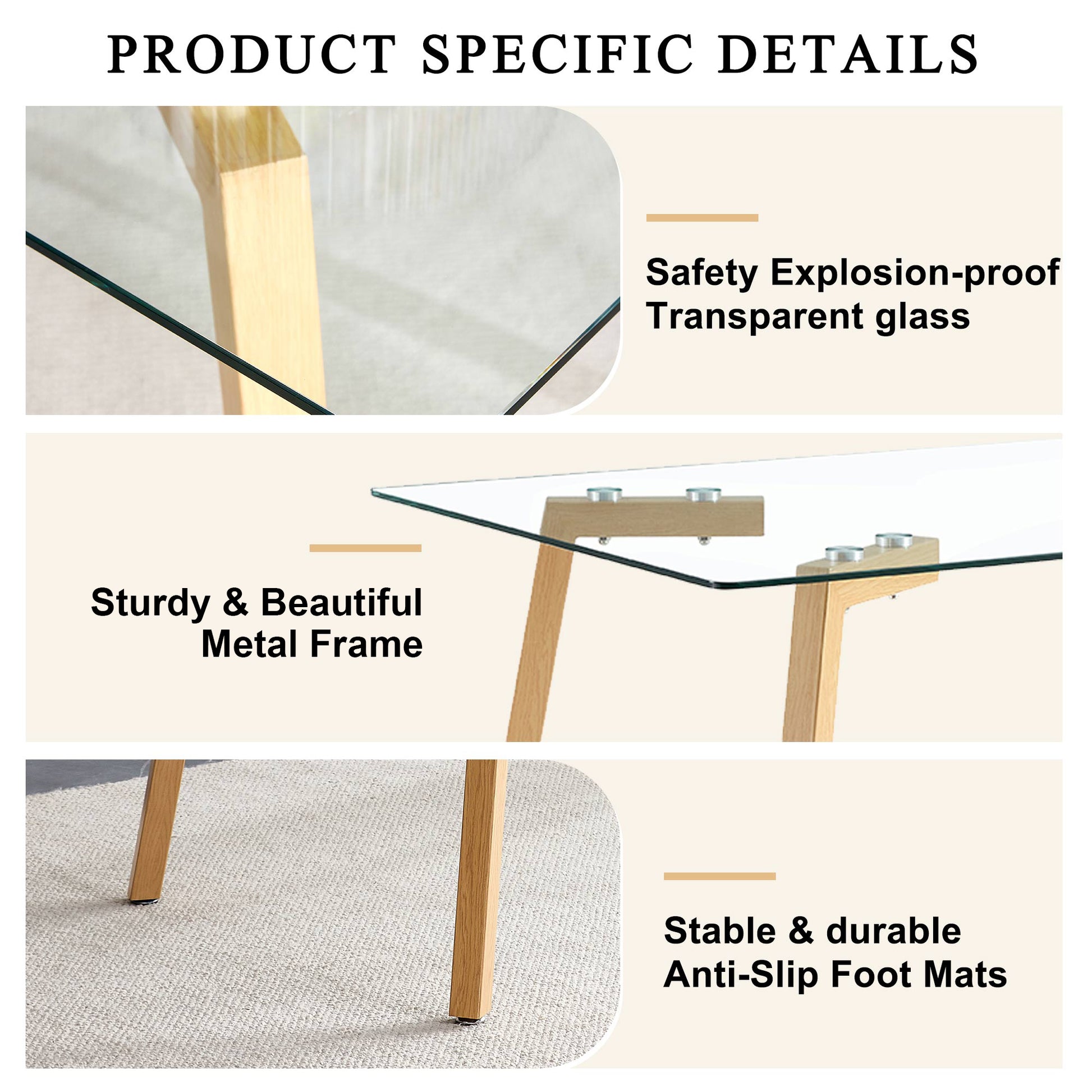 Glass Dining Table Modern Minimalist Rectangle, Suitable For 4 6 People, Equipped With 0.31 "Tempered Glass Tabletop And Metal Legs, Writing Desk, Suitable For Kitchen, Dining Room, And Living Room Transparent Glass