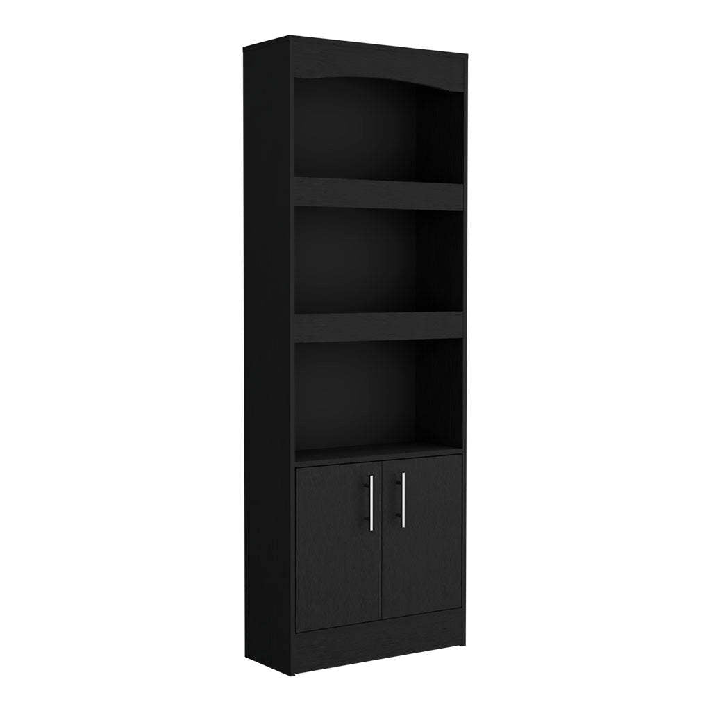 2 Piece Office Set, Dozza Bookcase Aramis Desk, Black Black Particle Board Particle Board