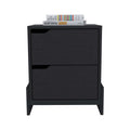Black Modern Easy To Install Bedside Nightstand With 2 Drawers, With Openwork Gola Handles, With Floor Fixing With Two Sturdy Particle Board Legs. Black Particle Board Particle Board