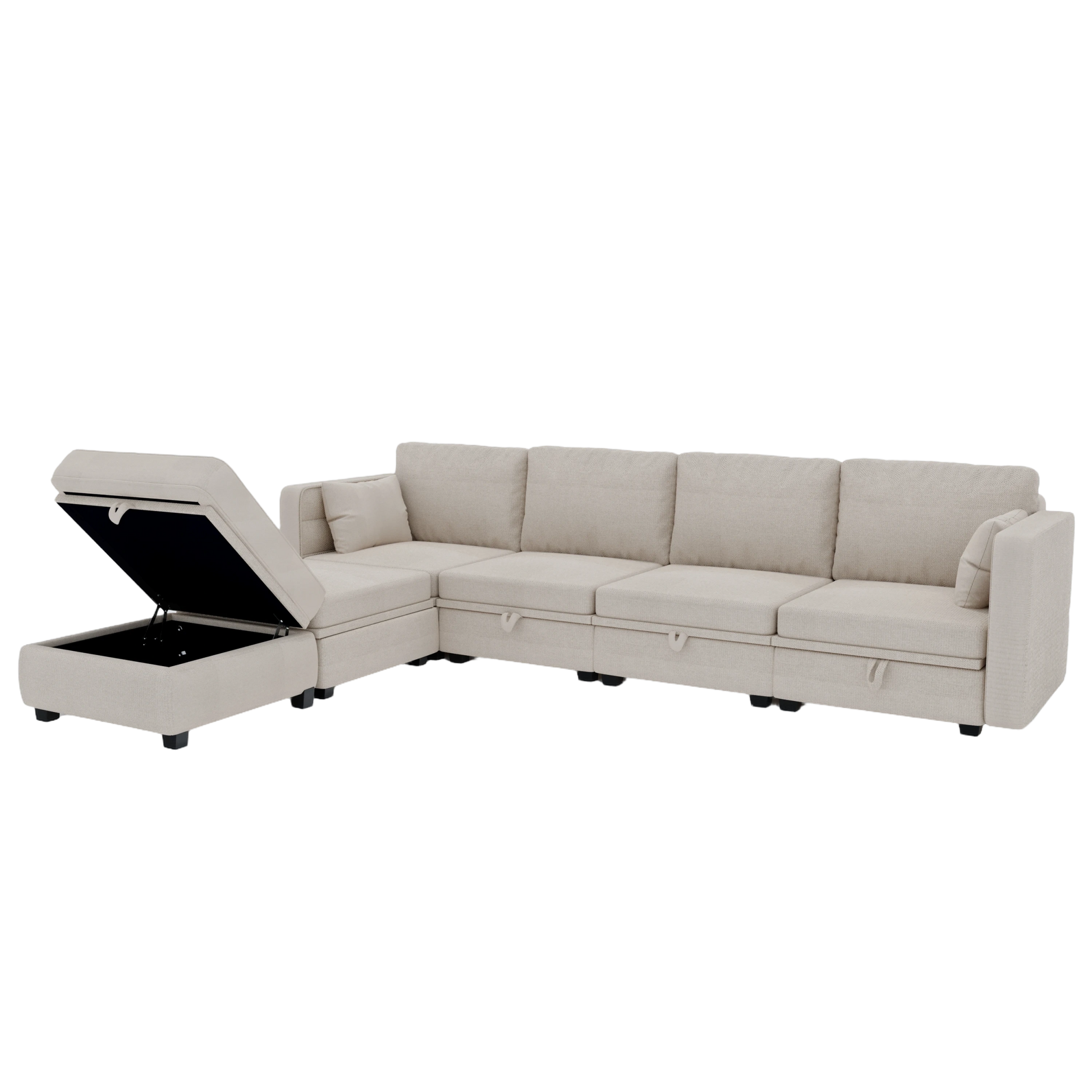 United We Win Modular Sectional Sofa U Shaped Modular Couch With Reversible Chaise Modular Sofa Sectional Couch With Storage Seats Beige Linen