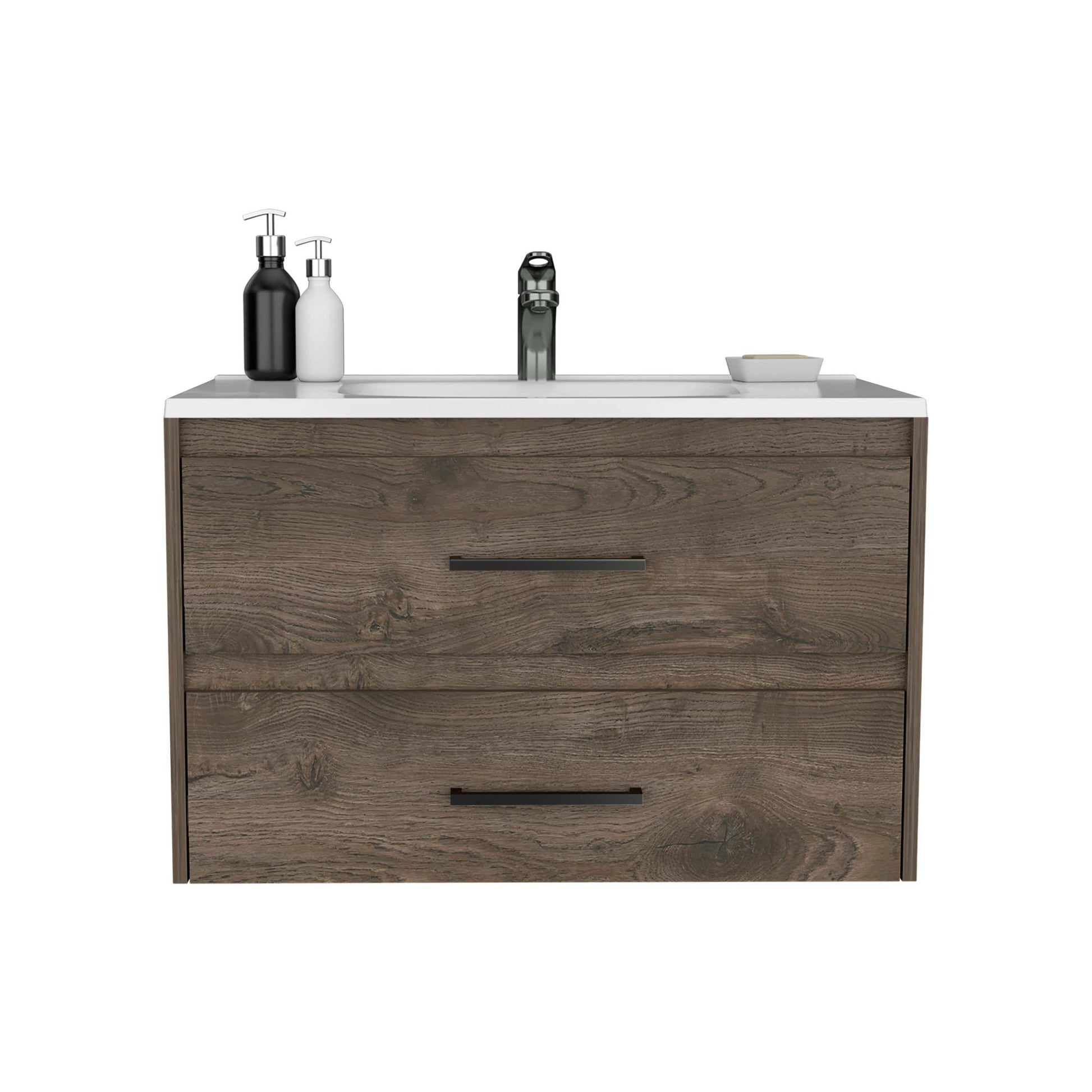 Floating Vanity Bathroom 20.4H" With 2 Drawer Organizers, Dark Brown White Multicolor Modern Particle Board Particle Board