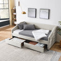 Twin Size Daybed With Two Drawers Trundle Upholstered Tufted Sofa Bed, Linen Fabric, Beige 82.5