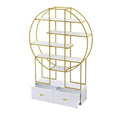 70.8 Inch Round Office Bookcase Bookshelf, Display Shelf, Two Drawers, Gold Frame Golden White Mdf Steel