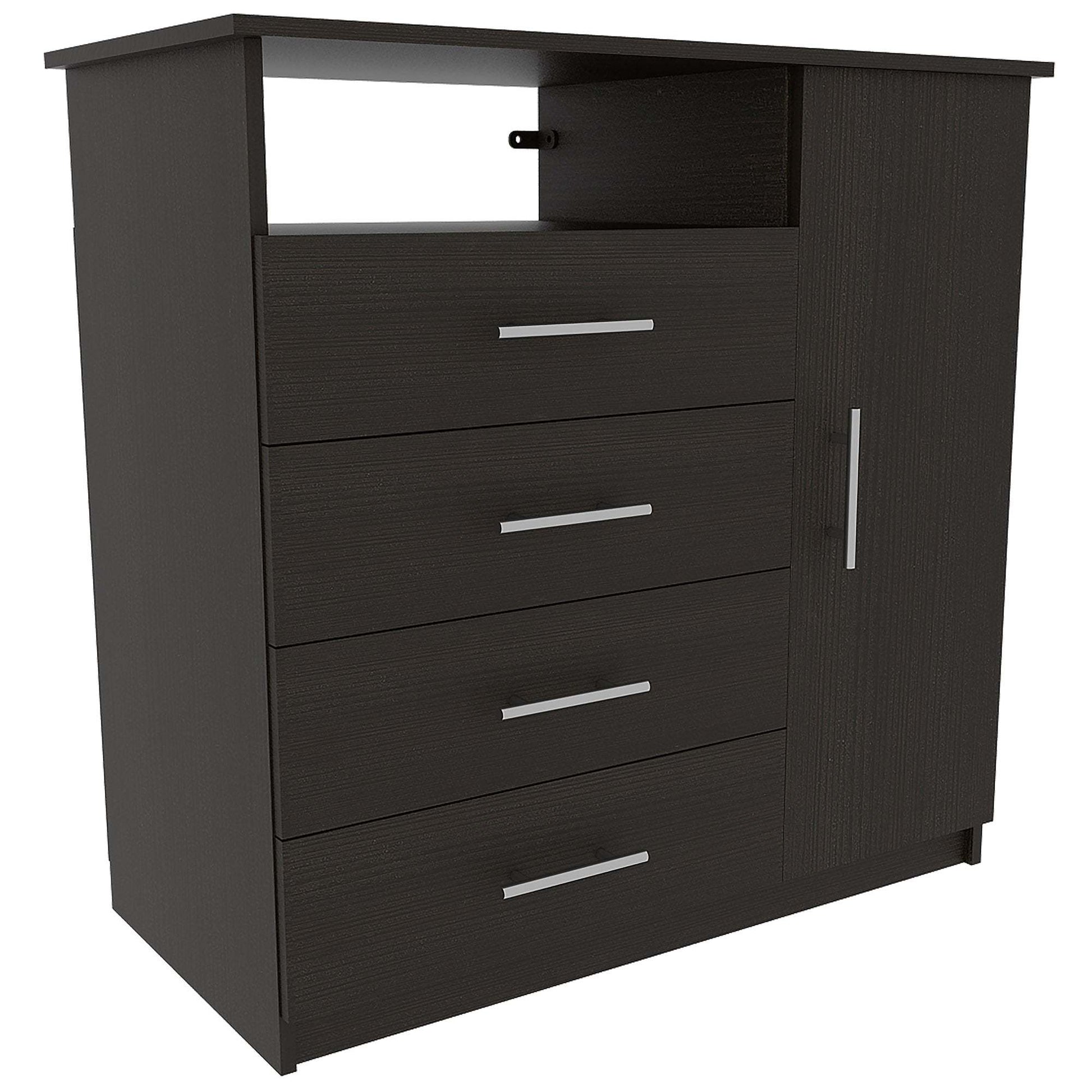 2 Piece Bedroom Set, London Armoire Rioja 4 Drawer Dresser, Black Full Black 2 Piece Set Particle Board Particle Board