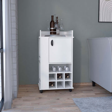 Bar Cart With 6 Built In Wine Rack And Casters, White White Particle Board Particle Board