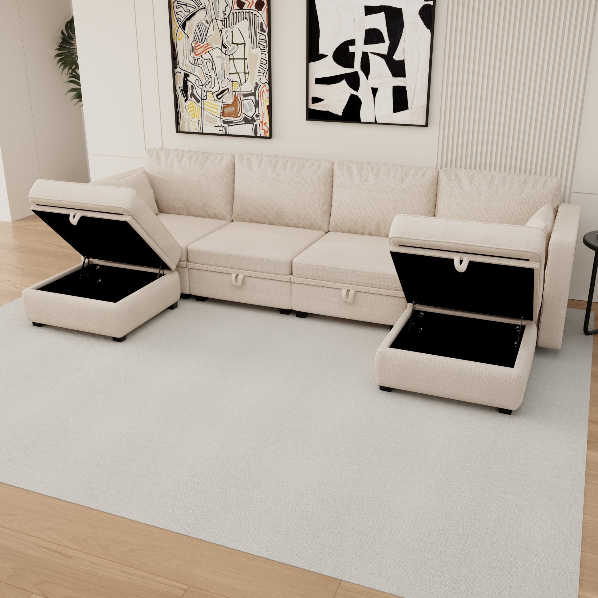 United We Win Modular Sectional Sofa U Shaped Modular Couch With Reversible Chaise Modular Sofa Sectional Couch With Storage Seats Beige Linen