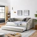 Full Size Daybed With Trundle Upholstered Tufted Sofa Bed, Linen Fabric, Beige 82.5