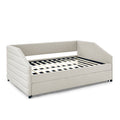 Full Size Daybed With Trundle Upholstered Tufted Sofa Bed, Linen Fabric, Beige 82.5