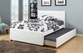 Full Size Bed W Trundle Slats White Faux Leather Upholstered Plywood Kids Youth Bedroom Furniture Wooden Slats White Bedroom Contemporary,Modern,Transitional Mdf Plywood