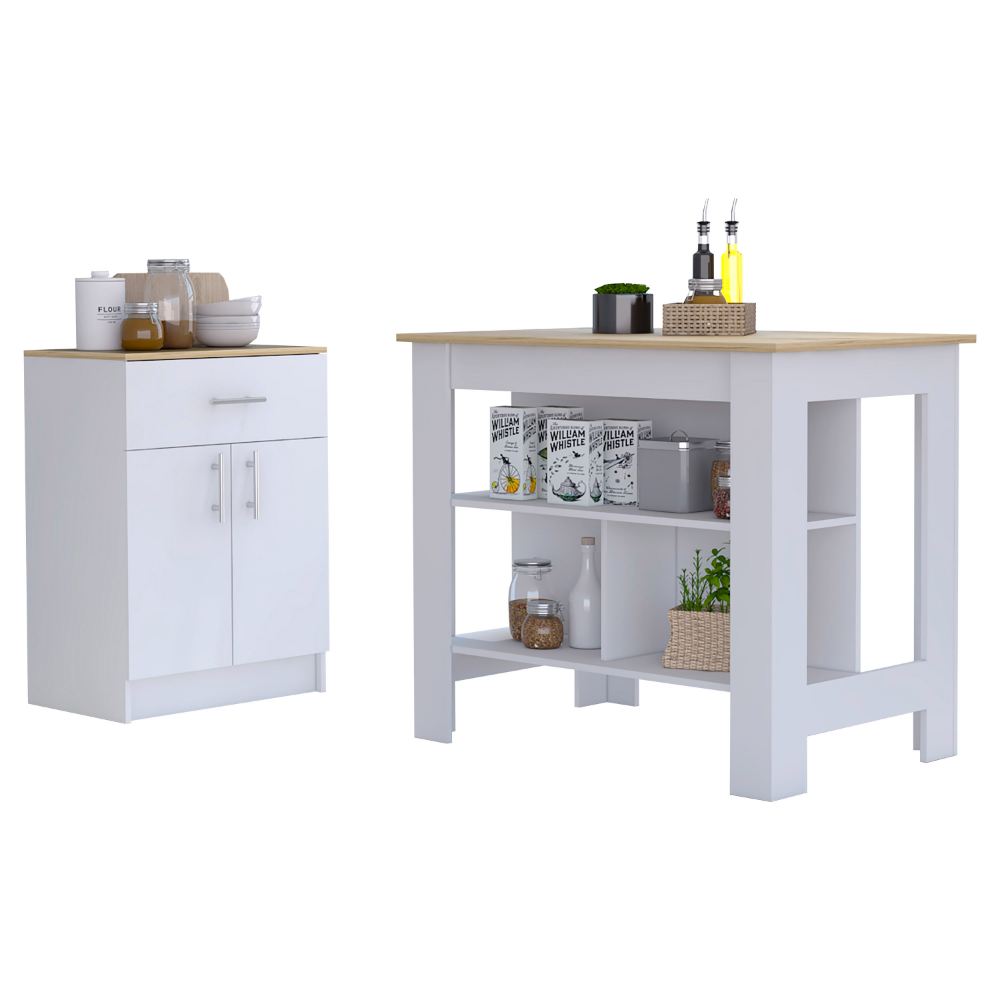 2 Piece Kitchen Set, Kitchen Island Pantry Cabinetwhite Light Oak White Particle Board Particle Board