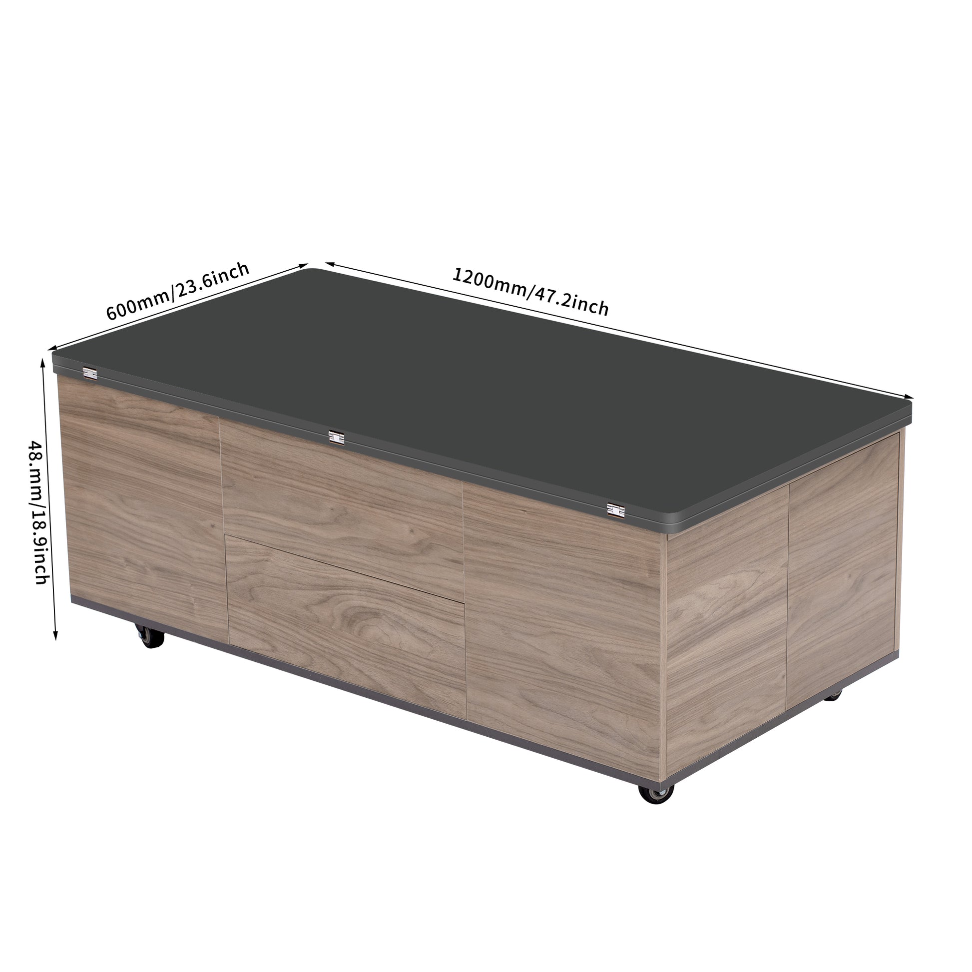Modern Lift Top Coffee Table Multi Functional Table With 3 Drawers In Walnut & Black Walnut Black Mdf