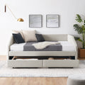 Queen Size Daybed With Two Drawers Trundle Upholstered Tufted Sofa Bed, Linen Fabric, Beige 88