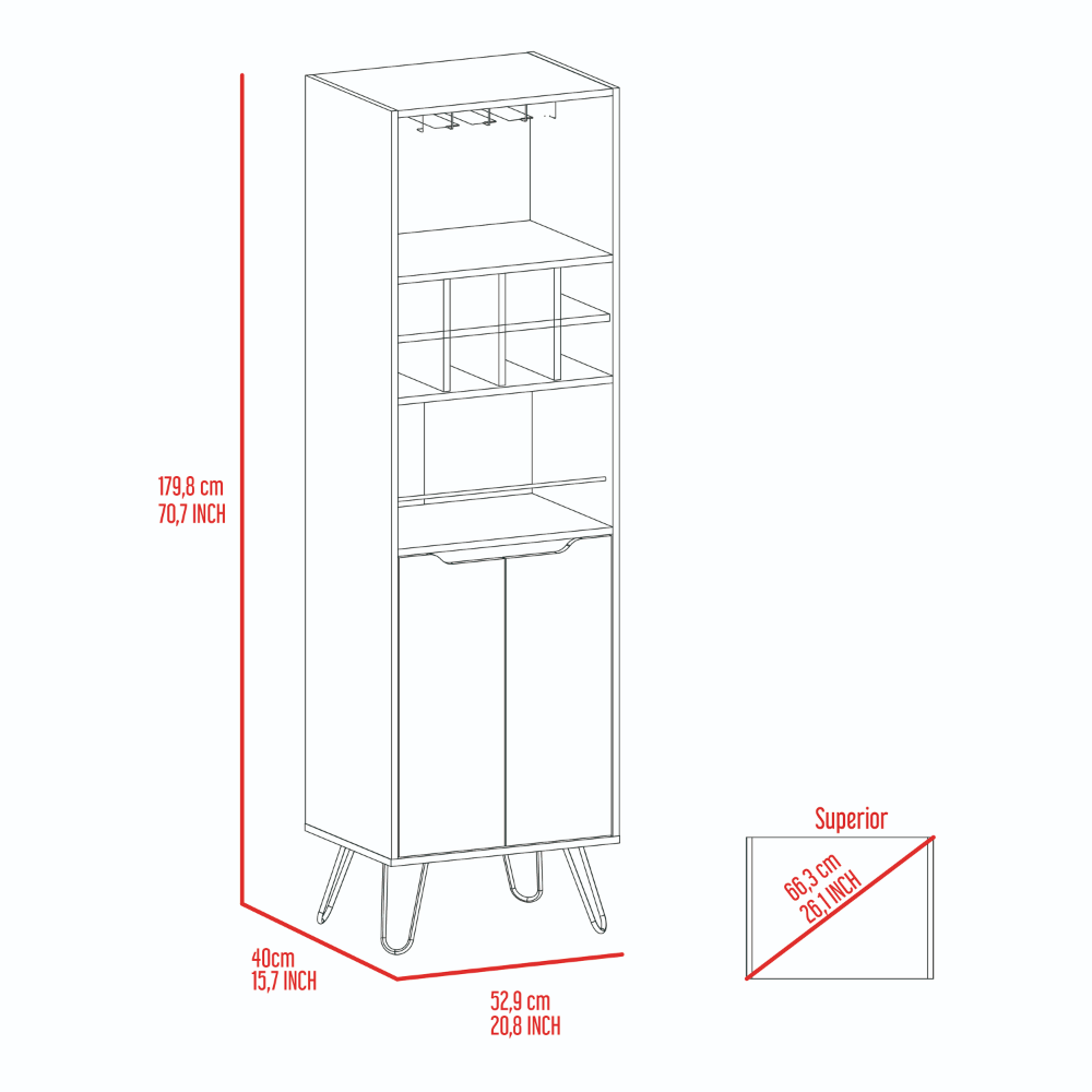 Depot E Shop Zamna H Bar Double Door Cabinet, Eight Built In Wine Rack, Four Legs, Four Shelves, Black Black Particle Board Particle Board