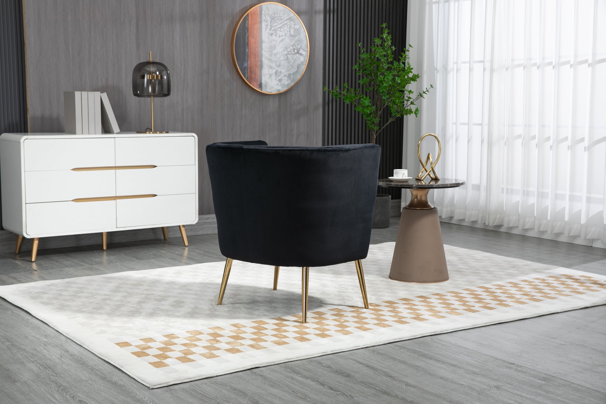 Coolmore Accent Chair ,Leisure Single Chair With Golden Feet Black Velvet