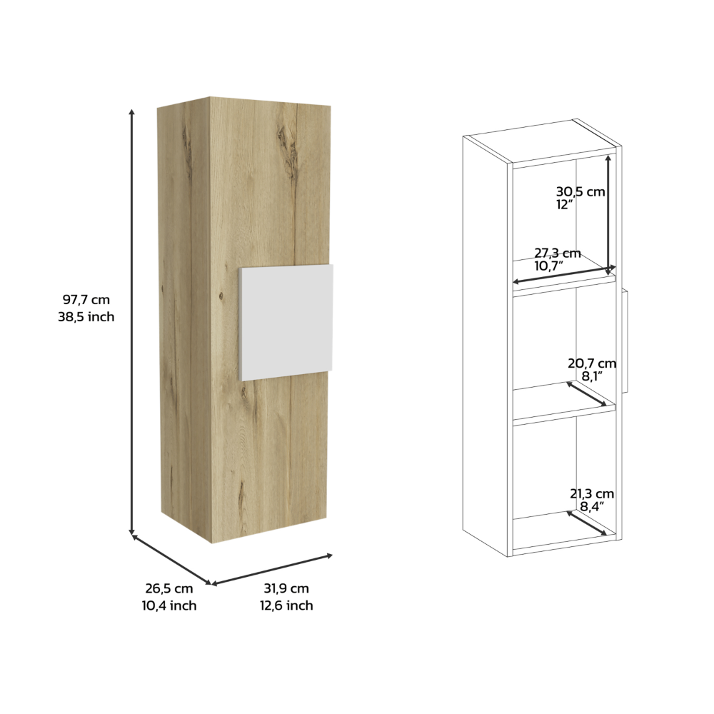 Medicine 38H" Single Door Cabinet, Three Shelves, Light Oak White Multicolor 1 3 Bathroom Wall Mounted Modern Particle Board Particle Board