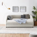 Full Size Daybed With Trundle Upholstered Tufted Sofa Bed, Linen Fabric, Beige 82.5