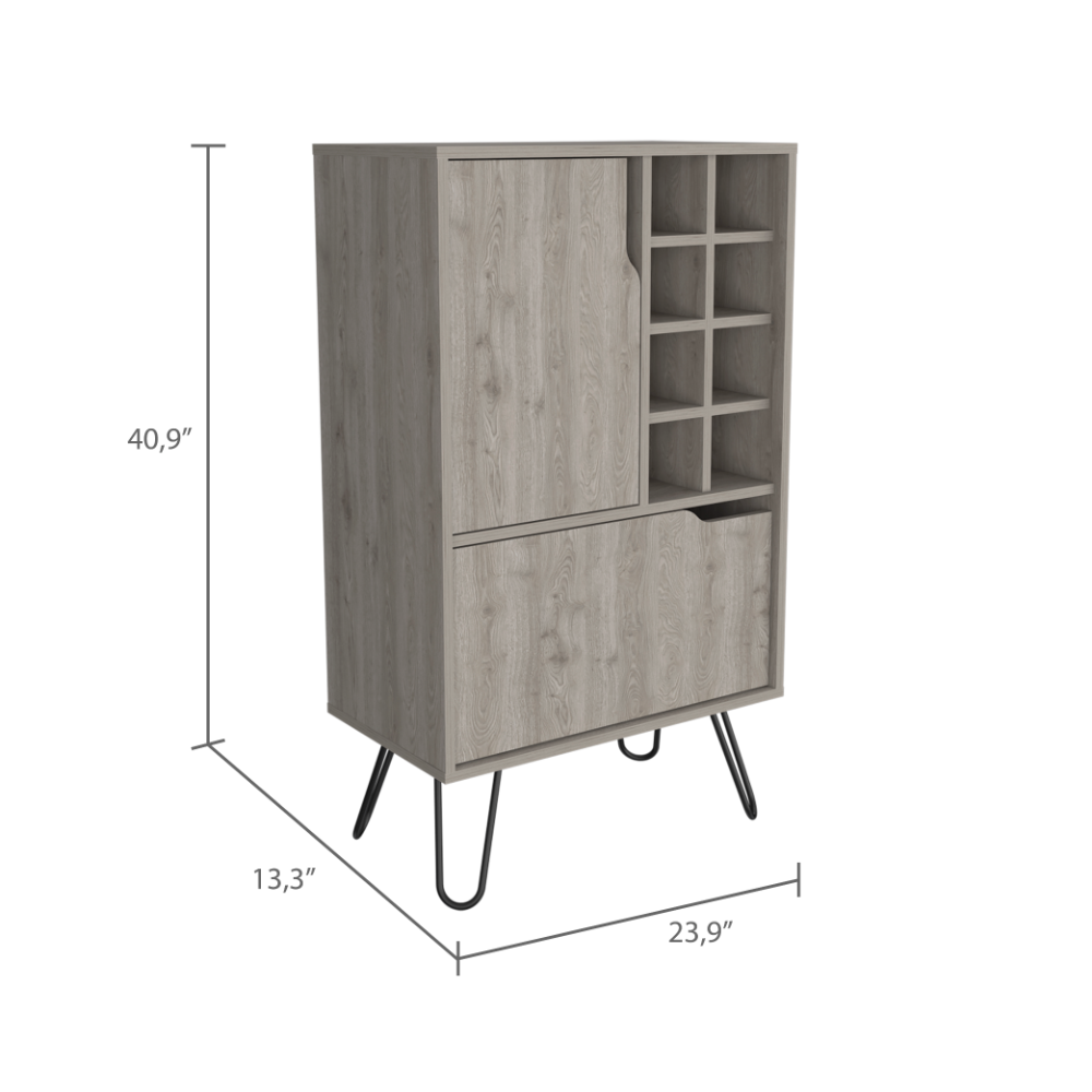 40" H Light Gray Coffee Bar Cartkitchen Or Living Room Cabinet Storage With 4 Vintage Legs With 8 Built In Bottle Racks, Casters And 2Doors For Storing Snaks, Glass And Small Thigns 5 Or More Shelves Grey Primary Living Space Modern Pine Particle Board