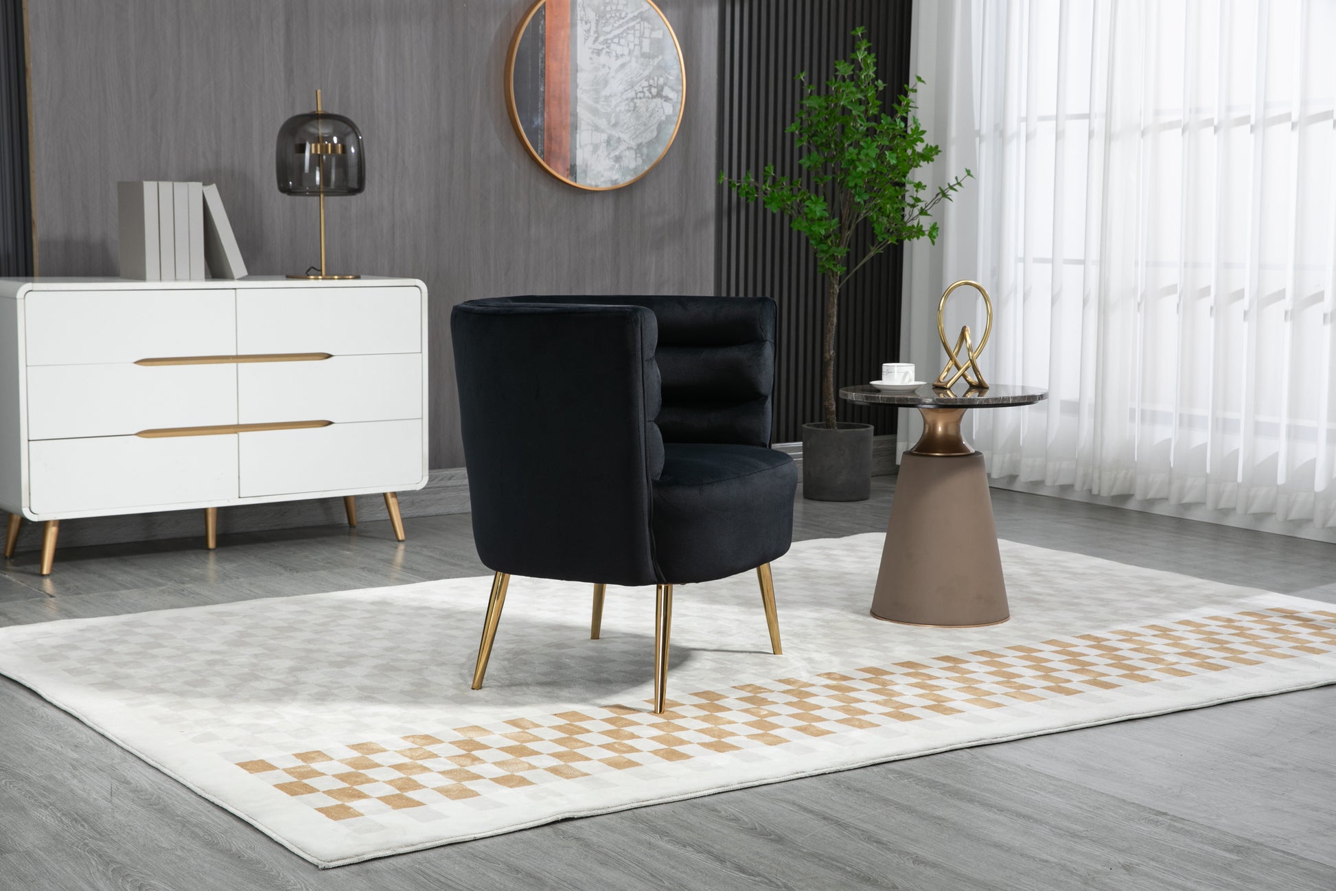 Coolmore Accent Chair ,Leisure Single Chair With Golden Feet Black Velvet