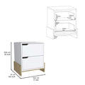 White Macadamia Modern Easy To Install Bedside Nightstand With 2 Drawers, With Openwork Gola Handles, With Floor Fixing With Two Sturdy Particle Board Legs Multicolor Particle Board Particle Board