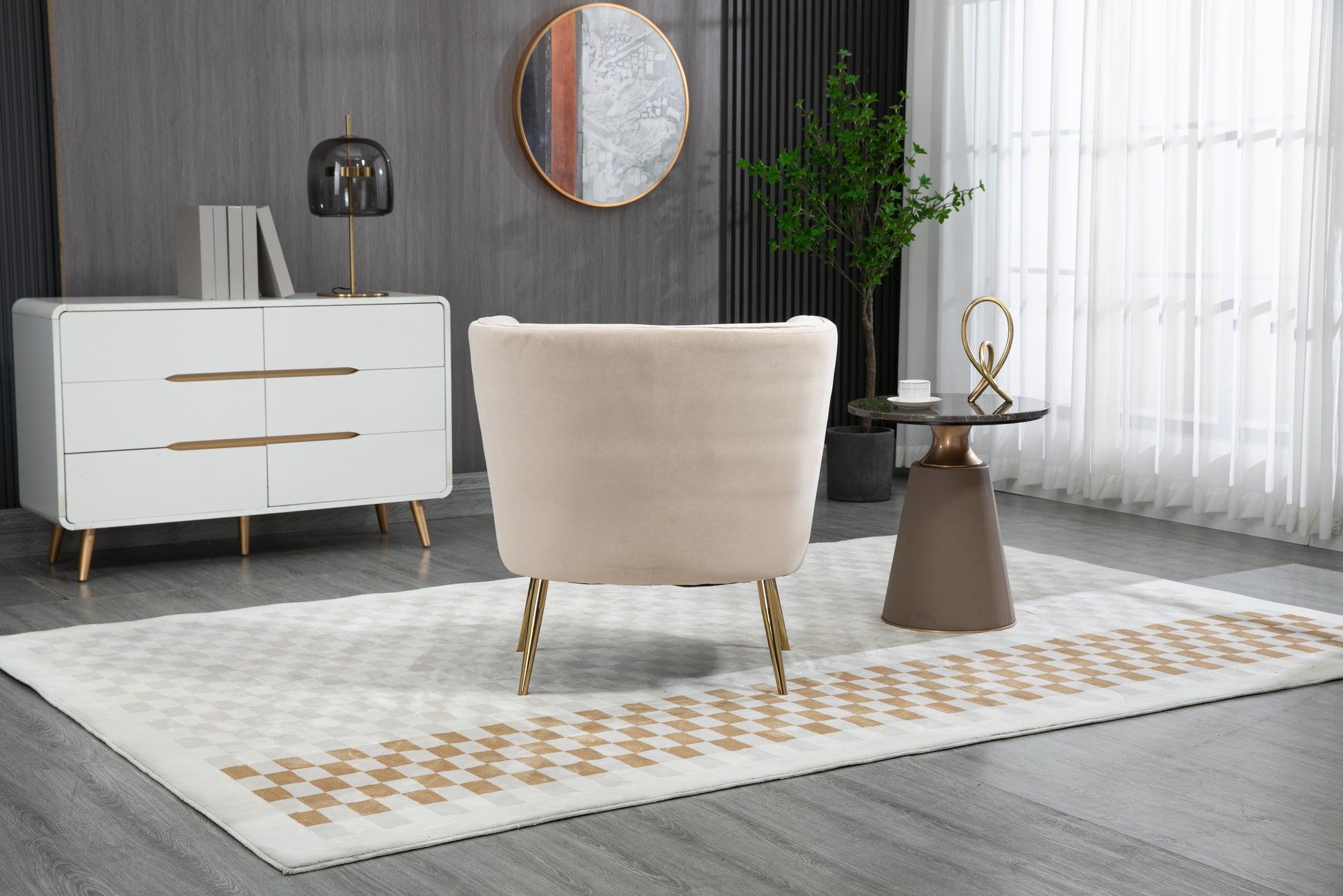 Coolmore Accent Chair ,Leisure Single Chair With Golden Feet Beige Velvet