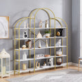 74.8 Inch 5 Tiers Office Bookcase Bookshelf, Display Shelf With Round Top, X Bar Gold Frame Golden White Mdf Steel