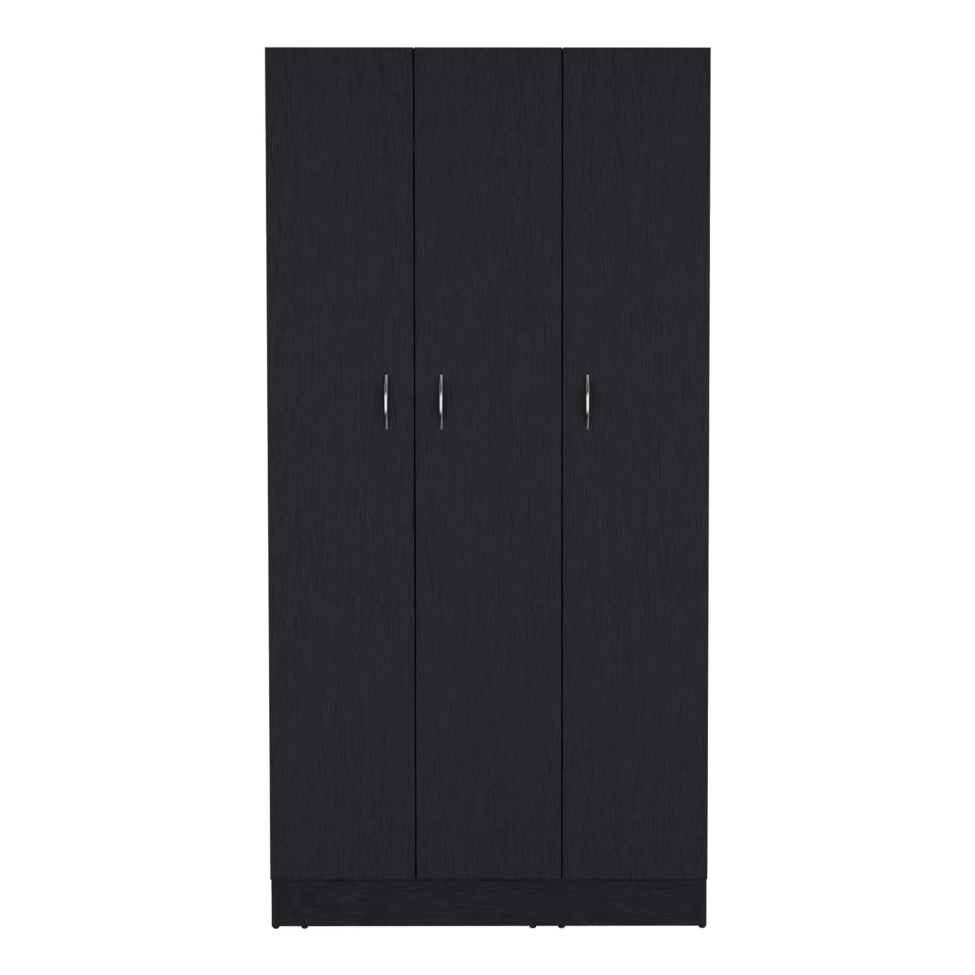 Wardrobe Armoire 71"H With 3 Doors And 2 Inner Drawers, 3 Doors, Black Black Bedroom Modern Pine Particle Board Particle Board