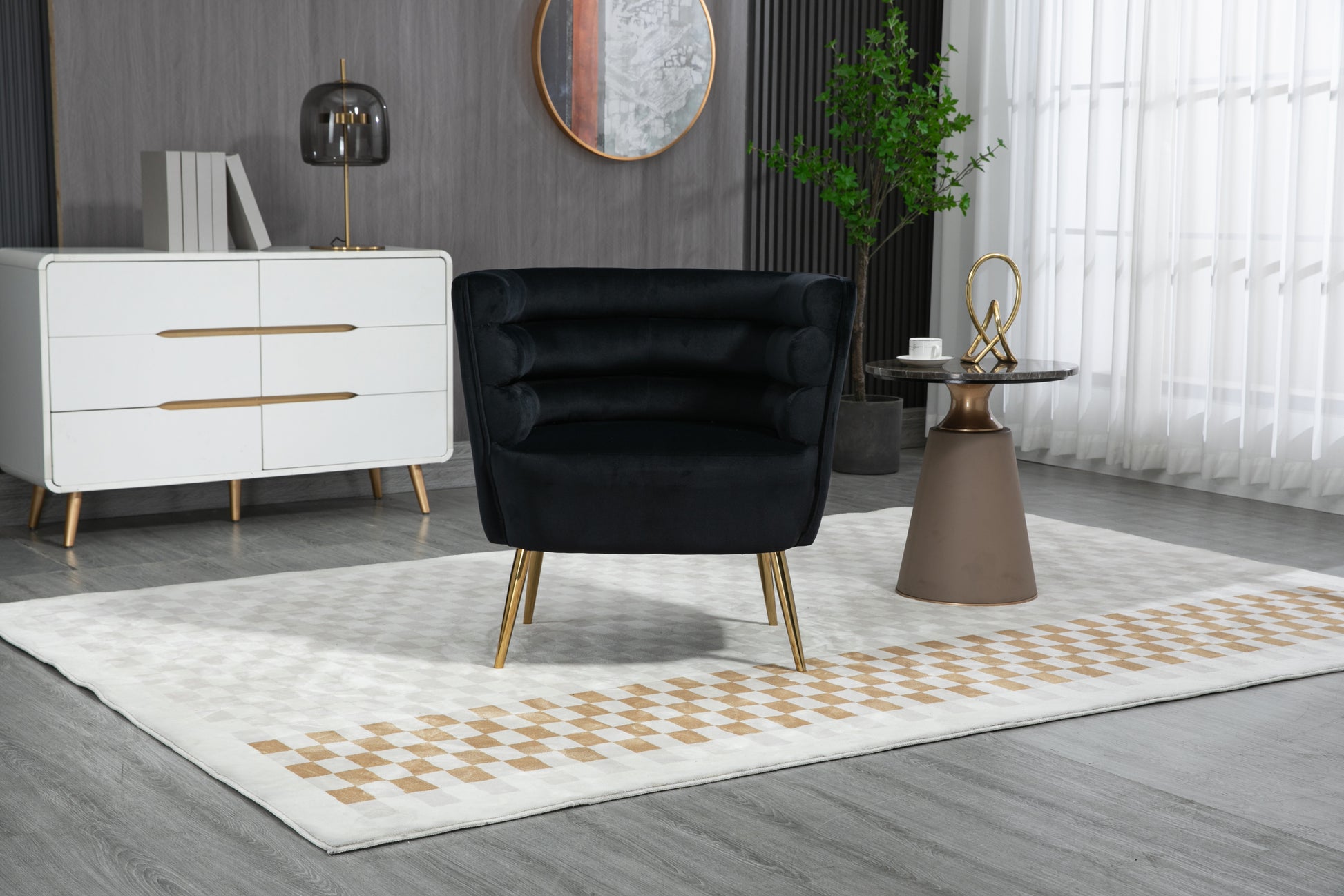 Coolmore Accent Chair ,Leisure Single Chair With Golden Feet Black Velvet