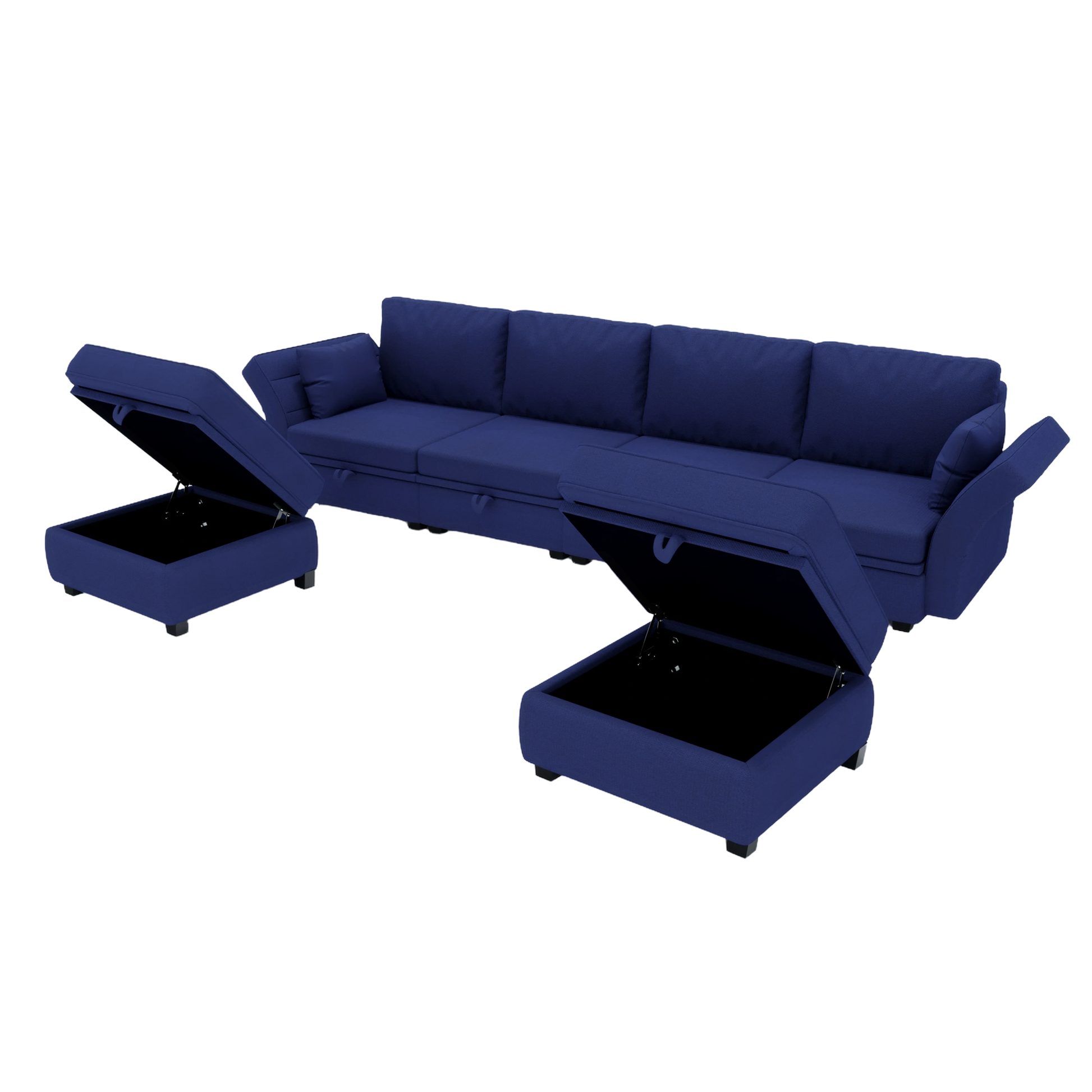 United We Win Modular Sectional Sofa U Shaped Modular Couch With Reversible Chaise Modular Sofa Sectional Couch With Storage Seats Navy Linen