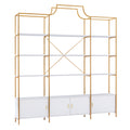 78 Inch 4 Tiers Home Office Bookcase Bookshelf, Storage Cabinet Display Shelf, X Bar Gold Frame Golden White Mdf Steel