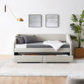 Twin Size Daybed With Two Drawers Trundle Upholstered Tufted Sofa Bed, Linen Fabric, Beige 82.5