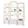 78 Inch 4 Tiers Home Office Bookcase Bookshelf, Storage Cabinet Display Shelf, X Bar Gold Frame Golden White Mdf Steel