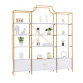 78 Inch 4 Tiers Home Office Bookcase Bookshelf, Storage Cabinet Display Shelf, X Bar Gold Frame Golden White Mdf Steel