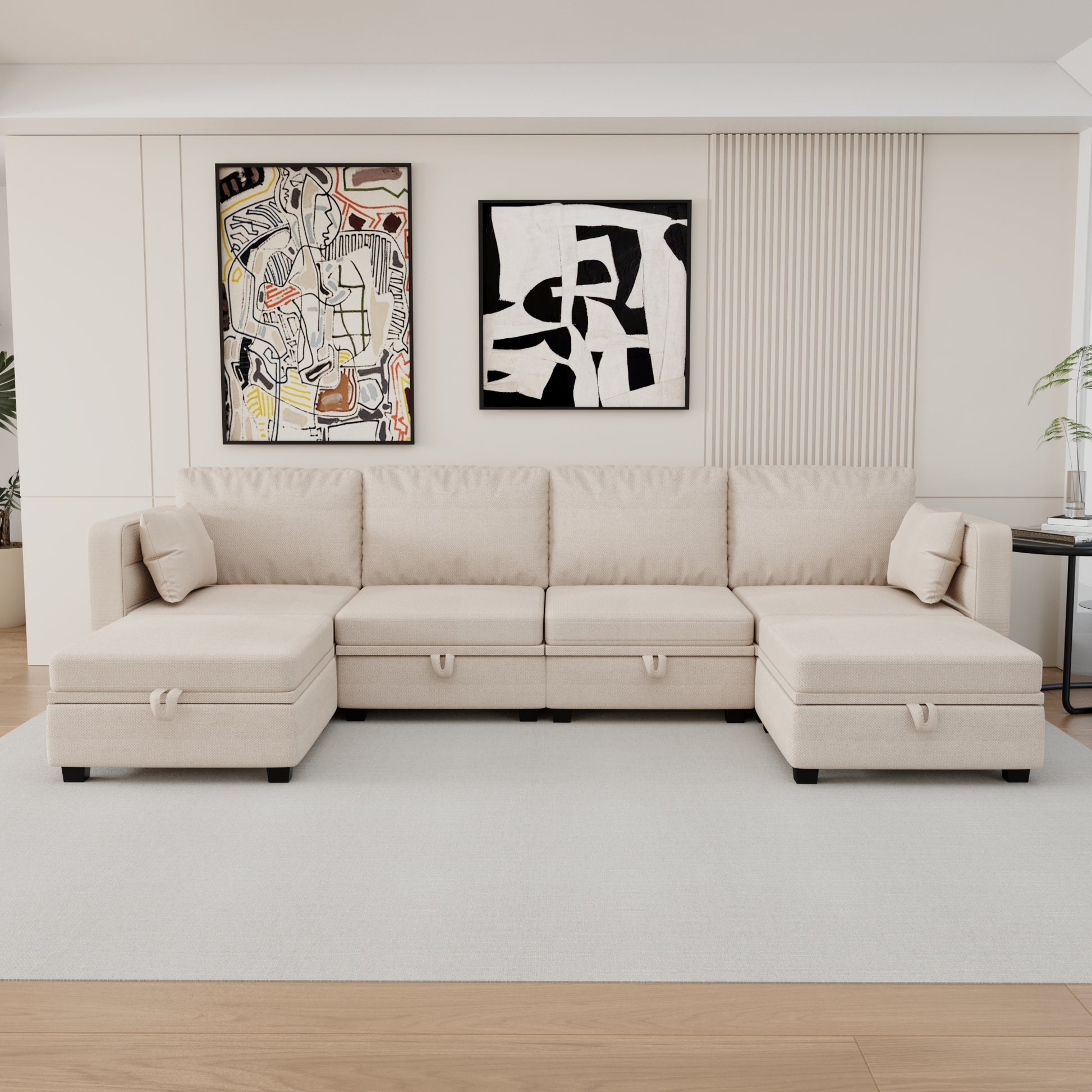 United We Win Modular Sectional Sofa U Shaped Modular Couch With Reversible Chaise Modular Sofa Sectional Couch With Storage Seats Beige Linen